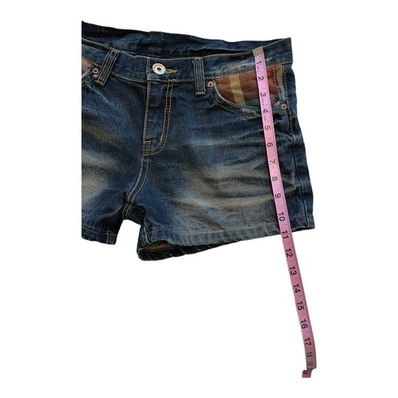 DINKY Denim Shorts With Plaid And Distressing Dark Wash - Size Medium - Picture 9 of 12
